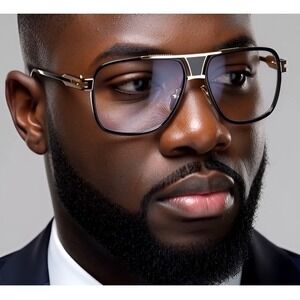 Aviator Glasses Gold Black Frame Fashion Hip Hop Style Clear Lens Men Bold 2026‎